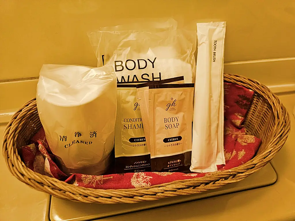 구마모토 숙소 타마키 료칸의 위생적인 일회용 어메니티 구성