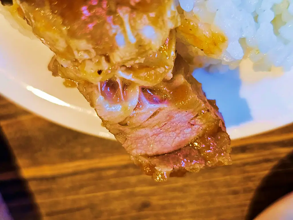 적당한 비계가 섞여 고소함이 극대화된 돈카츠 고기 단면 클로즈업